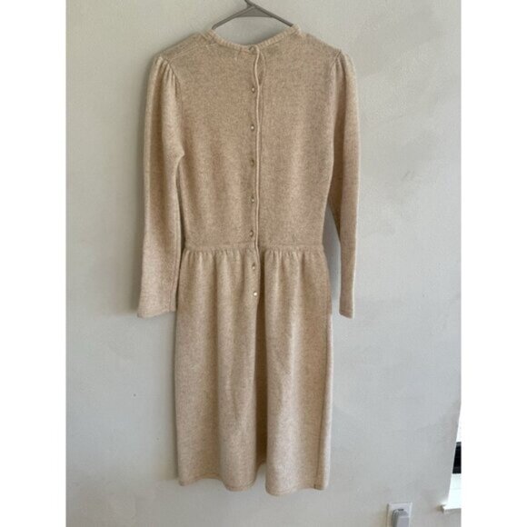 Vintage Outlander Small S LambsWool Angora Sweater Midi Dress Long Sleeve Beige - Picture 3 of 3